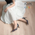 15%OFF：2025SS：iCoN COLORS：ポインテッドトゥ 和柄 パンプス（C76536）ブラック桜/mamian（マミアン）