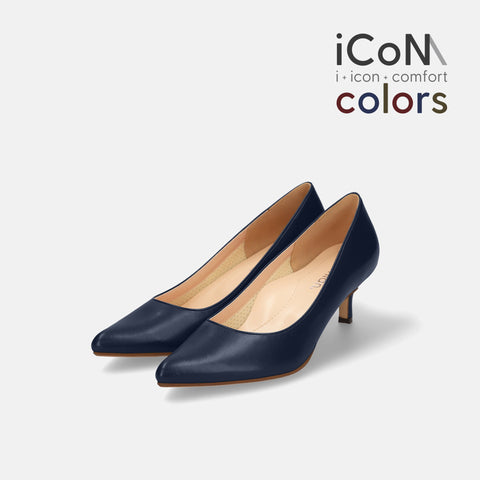 予約：2024AW：iCoN COLORS：ポインテッドトゥ スムース パンプス（C57173）ネイビー/mamian（マミアン）