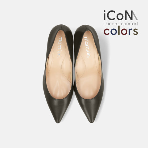 20%OFF：2024AW：iCoN COLORS：ポインテッドトゥ スムース パンプス（C76533）カーキ/mamian（マミアン）