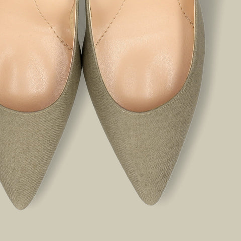 50%OFF：iCoN COLORS：ポインテッドトゥ リネン パンプス（C76535）SカーキL/mamian（マミアン）