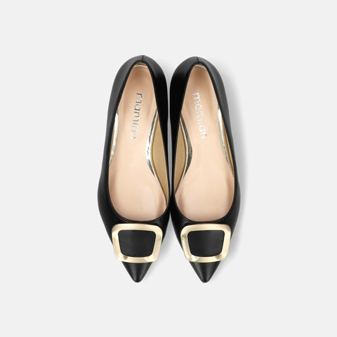 2025AW：ポインテッドトゥ バックル付き フラットシューズ（4785）ブラック/mamian（マミアン）