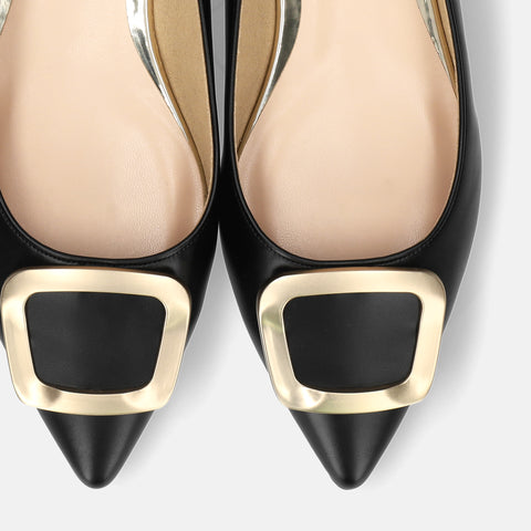 2025AW：ポインテッドトゥ バックル付き フラットシューズ（4785）ブラック/mamian（マミアン）