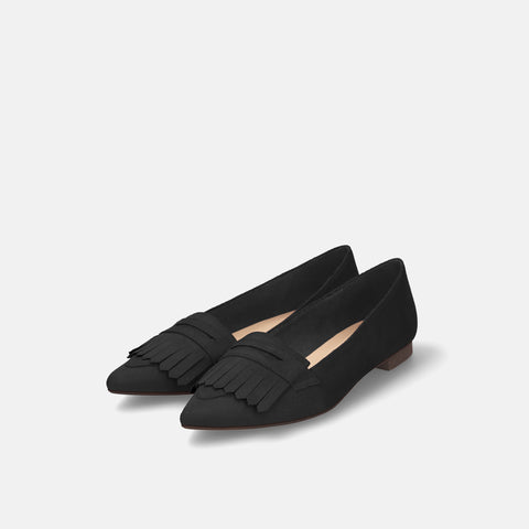 2025AW：ポインテッドトゥ フリンジ ローファー（m17058）ブラックS/mamian（マミアン）