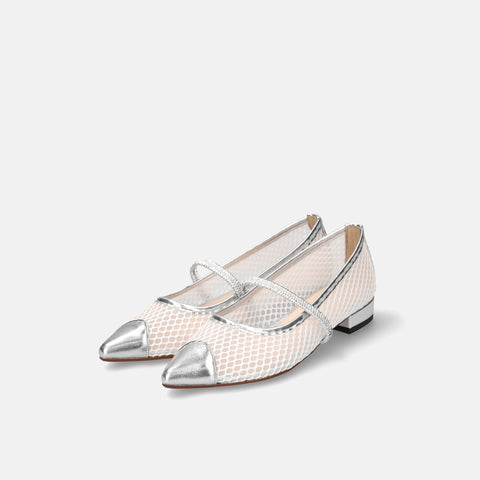 2025SS：甲ゴムストラップ チュールフラット（m17057）シルバーTU/mamian（マミアン）