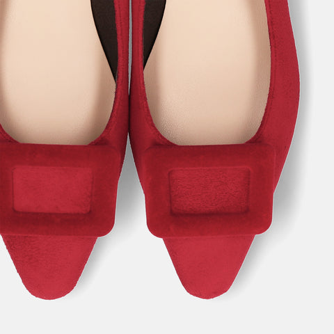 2025AW：スクエアバックル フラットシューズ（m18001）レッドS/mamian（マミアン）