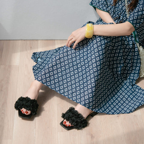 40%OFF：2025SS：ボリュームフリル フラットサンダル（m10bn14）ブラック/mamian（マミアン）