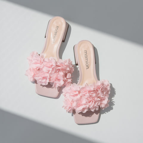 40%OFF：2025SS：ボリュームフリル フラットサンダル（m10bn14）ラベンダー/ピンク/mamian（マミアン）