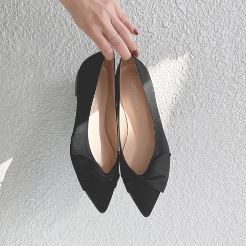 2025AW：リボンフラットシューズ（m17052）ブラックST/mamian（マミアン）