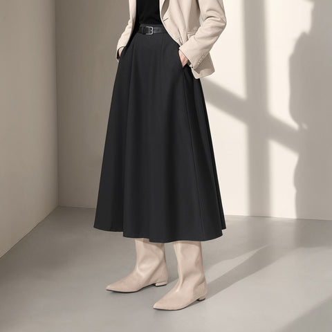 ラストワン2025AW：ワイドシャフト フラット ロングブーツ（m17059）グレージュ/mamian（マミアン）