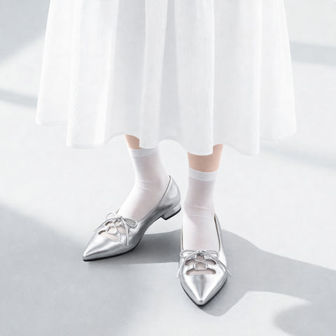 予約：レースアップ フラットシューズ（m17068）シルバー