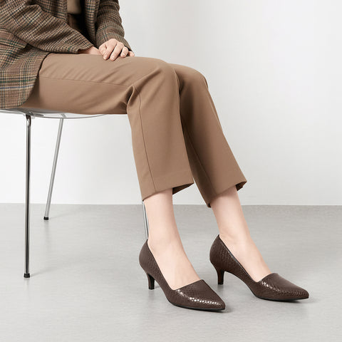 2025AW：サイドコンシャス デザイン パンプス（m45007）ダークブラウンリザード/mamian（マミアン）