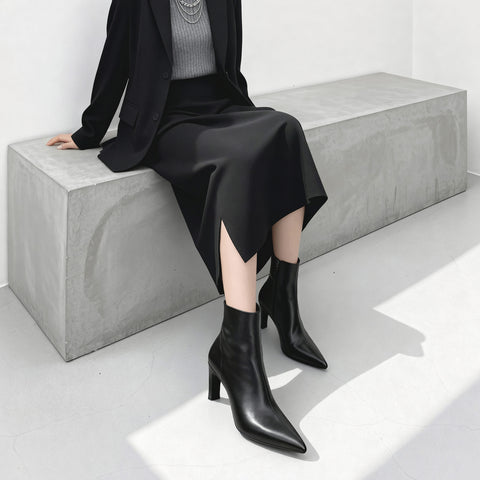 予約：2025AW：ポインテッドトゥ ショートブーツ（m81006）ブラック/mamian（マミアン）