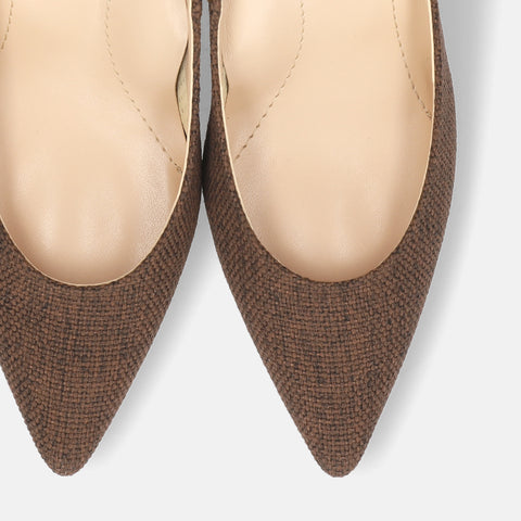 予約：2026SS：iCoN COLORS：ポインテッドトゥ リネン パンプス（C76535）ブラウンL