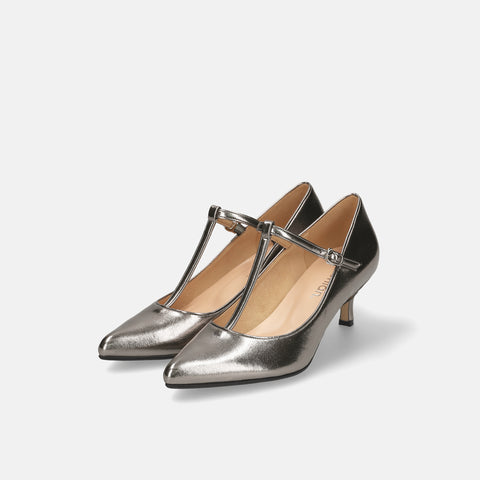 2025AW：Tストラップ パンプス 5cmヒール（m55201）スチール/mamian（マミアン）