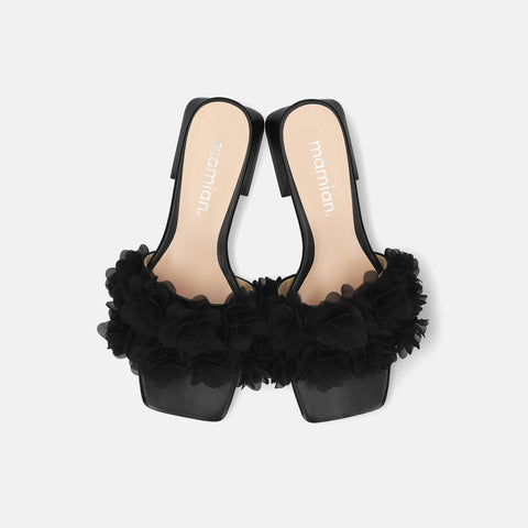 40%OFF：2025SS：ボリュームフリル フラットサンダル（m10bn14）ブラック/mamian（マミアン）