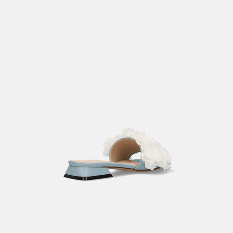 40%OFF：2025SS：ボリュームフリル フラットサンダル（m10bn14）ブルー/ホワイト/mamian（マミアン）