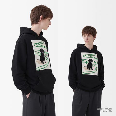 予約：urday【dog】アートワークスウェットプルパーカ（u-a-spk-0001-08）ブラック